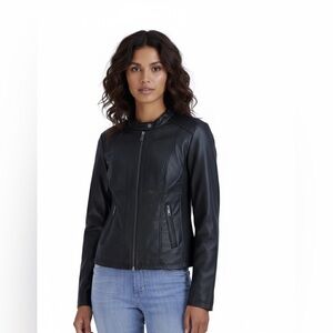 SEBBY COLLECTION Faux Leather Racing Jacket- BLACK New without tags